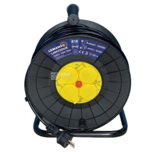 Lemanso LMK72008 Лемансо, Подовжувач-котушка 16A, із заземленням та захистом від перевантажень, 4 гнізда з кришками, 50м