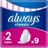 Always Classic Super, 9 шт., Олвейс, Прокладки гігієнічні з крильцями, 5 крапель