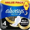 Always Ultra Secure Night, 12 шт., Олвейс, Прокладки гігієнічні з крильцями Нічний захист, 7 крапель