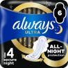 Always Ultra Secure Night, 6 шт., Олвейс, Прокладки гігієнічні з крильцями Нічний захист, 7 крапель