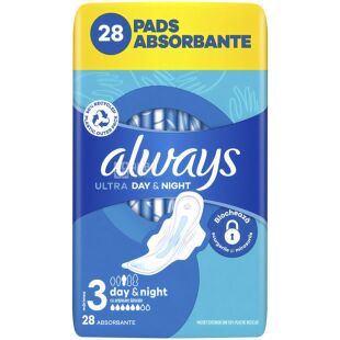 Always Ultra Day&Night, 28 шт., Олвейс, Гигиенические прокладки День-Ночь, с крылышками, 5 капель