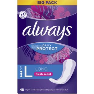 Always Daily Protect Long, 48 шт., Олвейс, Щоденні прокладки Свіжий аромат, подовжені