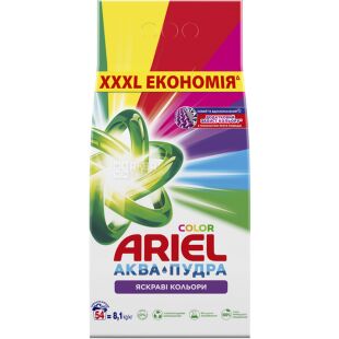 Ariel, 8,1 кг, Пральний порошок для кольорового одягу Яскраві кольори, Аріель Аква-Пудра