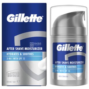 Gillette 3 in 1 Hydrates & Soothes SPF+15, 50 мл, Джилетт, Бальзам после бритья Моментальное увлажнение