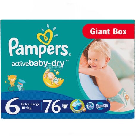 Pampers, 6/76 pcs. 15 + kg, diapers, Active Baby Extra Large Giant