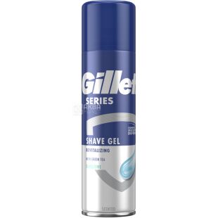 Gillette Series Revitalizing, 200 мл, Джилетт, Гель для бритья для чувствительной кожи, с зеленым чаем 