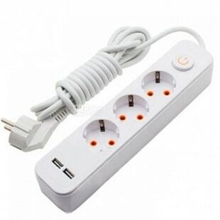 Lemanso LMK71007, Лемансо, Подовжувач із заземленням на 3 гнізда + 2 USB, 16А, 2500W, 5 м, білий