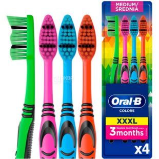 Oral-B Color Collection, 4 шт., Орал-Би, Набор зубных щеток средней жесткости, в ассортименте