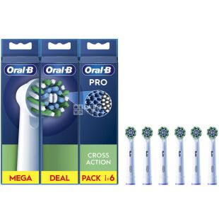 Oral-B Pro Cross Action, 6 шт., Орал-Бі, Насадки для електричної зубної щітки, білі