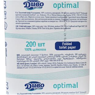 Диво бизнес Optimal, 200 шт., Туалетний папір листовий, 2-шаровий, білий, 115х210 мм