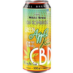 Mikki Brew Green Apple-Kiwi, 500 мл, Микки Брю, Напиток Комбуча Зеленое яблоко-Киви, слабогазированный, ж/б