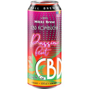 Mikki Brew Passion Fruit, 500 мл, Микки Брю, Напиток слабогазированный, Комбуча Маракуйя, ж/б