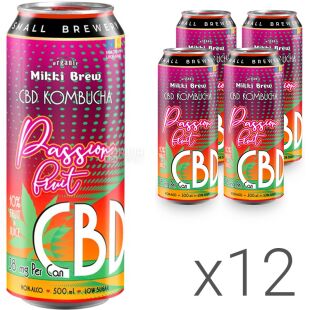 Mikki Brew Passion Fruit, Упаковка 12 шт. х 500 мл, Міккі Брю, Напій слабогазований, Комбуча Маракуйя, ж/б