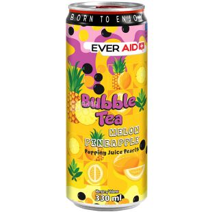 Ever Aid Bubble Tea Melon Pineapple, 0,33 л, Чайный газированный напиток с лопающимися шариками Бабл Ти Дыня-Ананас