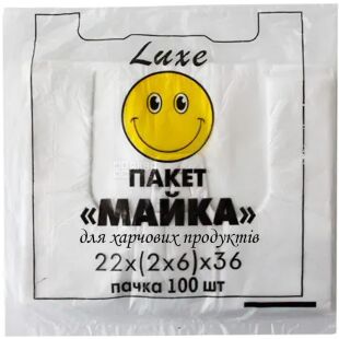 Comserv, 100 шт., Пакет-майка Смайл Люкс, 22х(2х6)х36см, 12 мкм, білий  