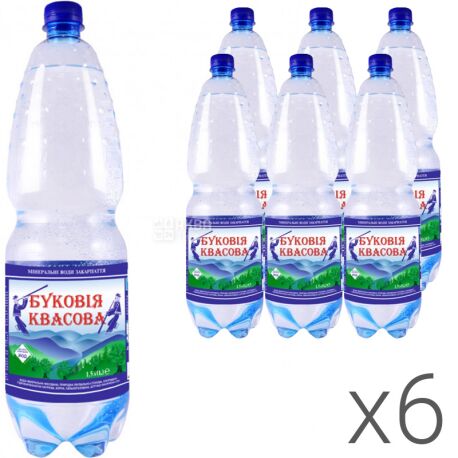 Буковія Квасова, 1,5 л, Упаковка 6 шт., Вода минеральная сильногазированная, ПЭТ