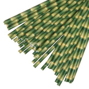 One Chef, Трубочки коктейльні Бамбук, 25 шт., 20 см, зелені, паперові