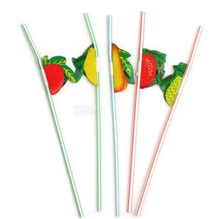 Помічниця Happy Party, Трубочки коктейльні з гофрою Фрукти,10 шт., 24 см, кольорові, пластикові