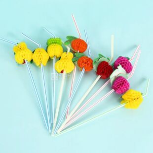 Помічниця Happy Party, Трубочки коктейльні з гофрою Фрукти,10 шт., 24 см, кольорові, пластикові