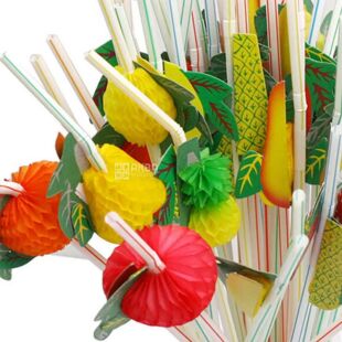 Помощница Happy Party, Трубочки коктейльные с гофрой Фрукты, 10 шт., 24 см, цветные, пластиковые