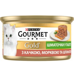 Gourmet Gold, 85 г, Корм для котов Террин с уткой, морковью и шпинатом, консервированный, Гурмэ, ж/б
