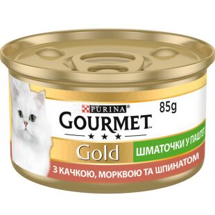 Gourmet Gold, 85 г, Корм для котов Террин с уткой, морковью и шпинатом, консервированный, Гурмэ, ж/б