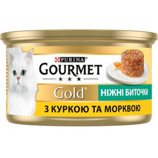 Gourmet Gold, 85 г, Корм ​​для котов, Нежные биточки с курицей и морковью, консервированный, Гурмэ, ж/б