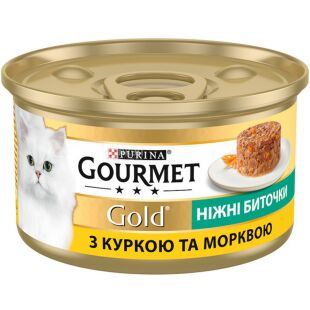 Gourmet Gold, 85 г, Корм ​​для котов, Нежные биточки с курицей и морковью, консервированный, Гурмэ, ж/б