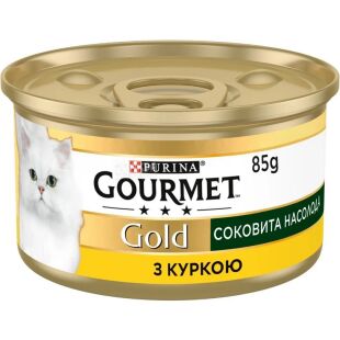 Gourmet Gold, 85 г, Корм для котов, Сочное наслаждение с курицей, консерва, Гурмэ, ж/б