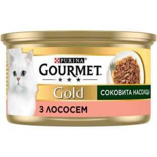 Gourmet Gold, 85 г, Корм для котов, Сочное наслаждение с лососем, консерва, Гурмэ, ж/б