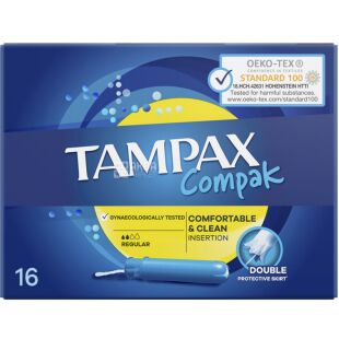 Tampax Compak, 16 шт., Тампоны Тампакс с аппликатором 
