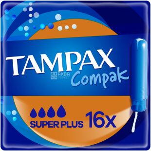Tampax Compak Super Plus, 16 шт., Тампоны Тампакс Супер Плюс с аппликатором
