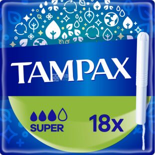 Tampax Super, 18 шт., Тампоны Тампакс Супер с аппликатором