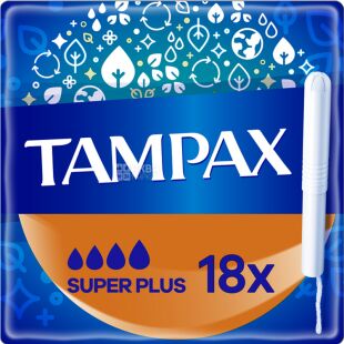 Tampax Super Plus, 18 шт., Тампоны Тампакс Супер Плюс с аппликатором