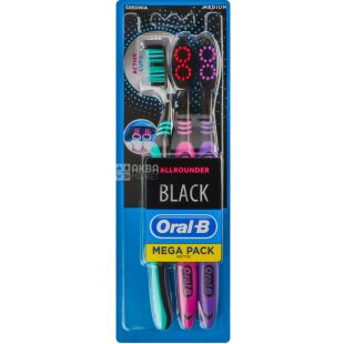 Oral-B Allrounder, 3 шт., Набір зубних щіток середньої жорсткості, Всебічне чищення Орал-Бі, чорний