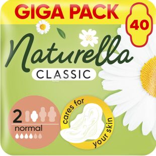 Naturella Classic Normal, 40 шт., Прокладки гигиенические ароматизированные с крылышками, 4 капли, Натурелла