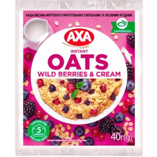 АХА Premium, 40 г, Каша овсяная мгновенного приготовления со сливками и лесными ягодами, Акса