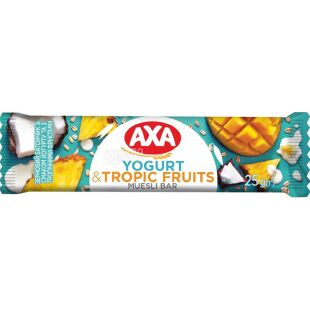 AXA Yogurt&Tropic, 25 г, Батончик зерновий Йогурт та тропічні фрукти, Акса