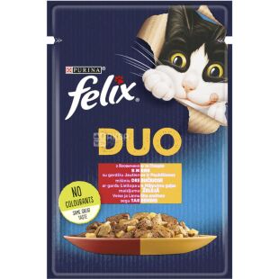 Felix, 85 г, Корм ​​для котов, Говядина с птицей в желе, Феликс