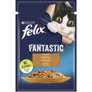 Felix, 85 г, Корм ​​для котов, Кусочки индейки в желе, влажный, Феликс