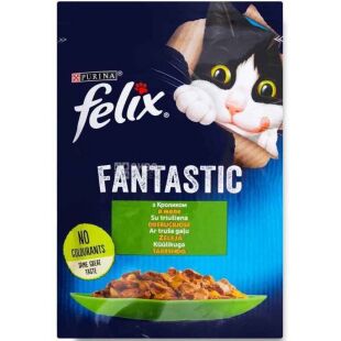 Felix, 85 г, Корм ​​для котов, Кусочки кролика в желе, влажный, Феликс