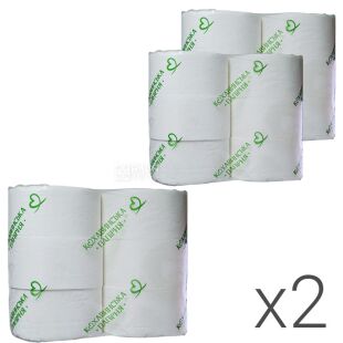 Кохавинська папірня, Упаковка 2 шт. х 6 рул., Туалетная бумага целлюлозная, двухслойная,100 м, с перфорацией, на втулке, 115х90