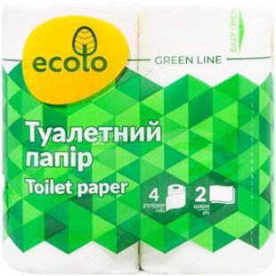 Ecolo, 4 рул.,Туалетная бумага Эколо, 2-х слойная