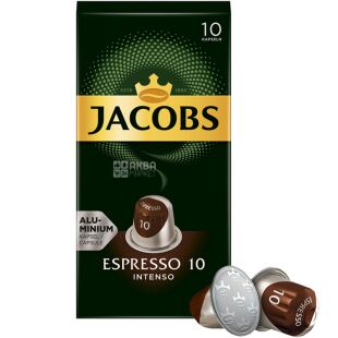 Jacobs Espresso Intenso, 10 шт., Кофе молотый в капсулах, совместимы с Nespresso, Якобс