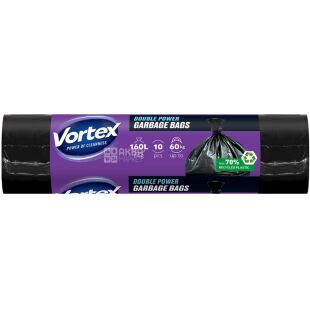 Vortex Максимум, Тор, 10 шт., 160 л, Пакеты для мусора, многослойные, черные