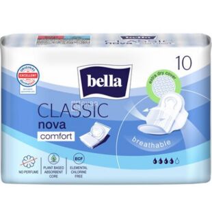 Bella Classic Nova Comfort, 10 шт., Прокладки гигиенические с крылышками Белла, 4 капли