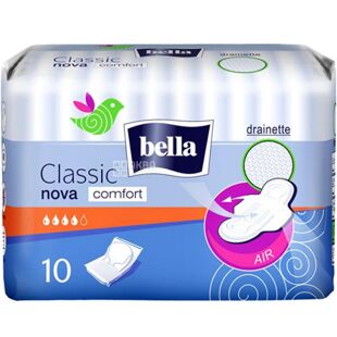 Bella Classic Nova Comfort, 10 шт., Прокладки гигиенические с крылышками Белла, 4 капли