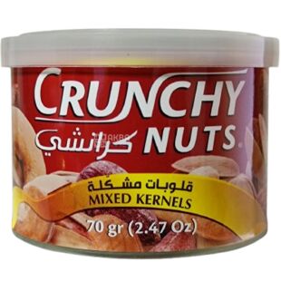 Crunchy Nuts Mixed Kernels, 70 г, Микс ядер 6 видов орехов Кранчи Натс, ароматизированные, ж/б