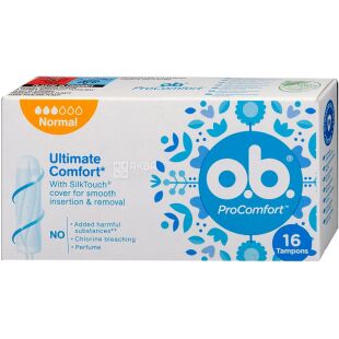 O.b., ProComfort Normal, 16 шт., Тампоны гигиенические, без аппликатора, 3 капли