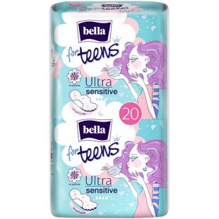 Bella Ultra Sensitive, 20 шт., Прокладки гігієнічні для підлітків з крильцями Белла, 4 краплі